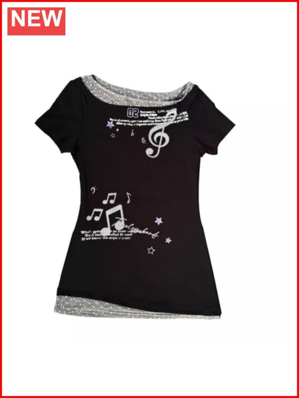 Women's Grunge Asymmetrical Off Shoulder Top Y2K Emo Music Note Graphic Tee Alt